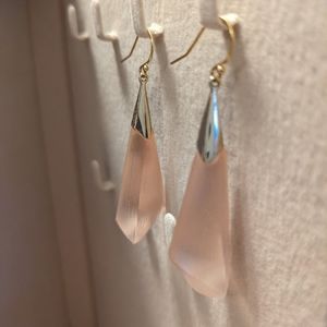 Alexis Bittar faceted lucite wire hang earrings  blush white clear gold